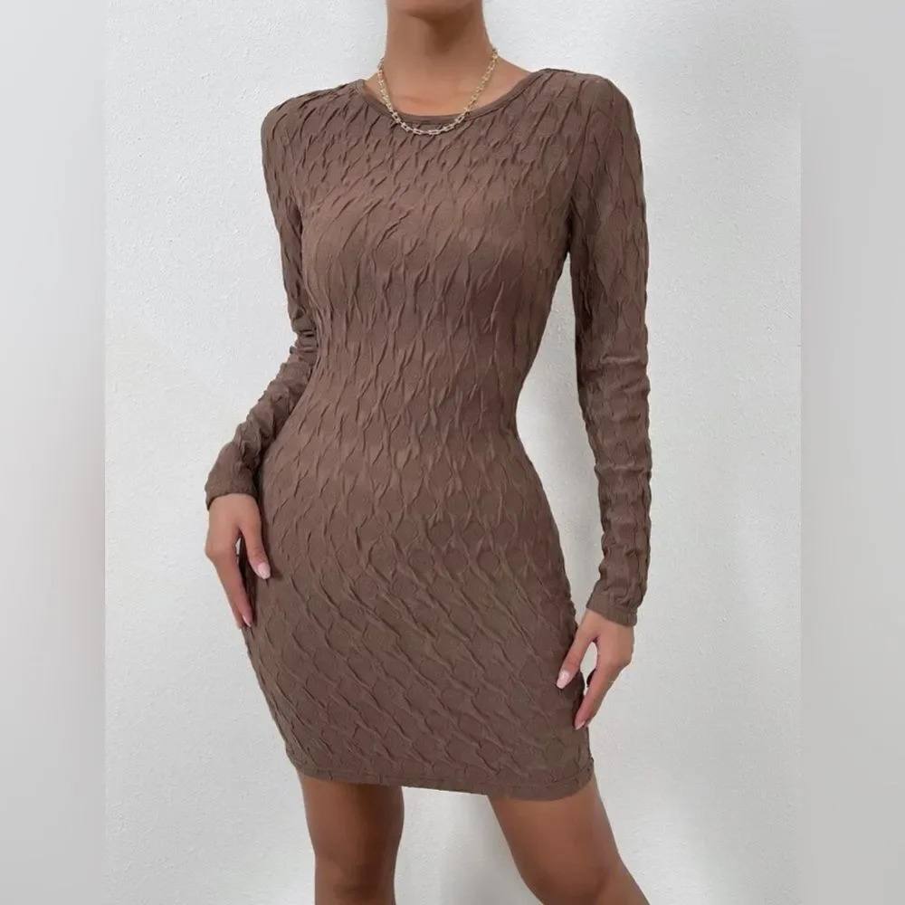 Textured Round Neck Bodycon Dress - Picture 3 of 4